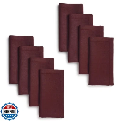 D'Moksha Homes Dark Red Linen Napkins Set of 8 - Classic Hemstitch 100% Pure  - Image 1 of 4