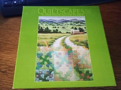 Novo quebra-cabeça Rebecca Barker QUILTSCAPES 1000 fotos vagão coberto estrada sujeira montanhas - Imagem 1 de 2