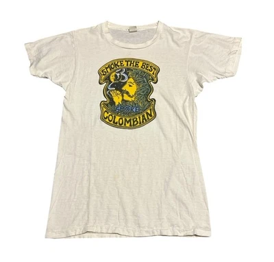 Vintage 60s 70s Smoke Colombian Marijuana T-Shirt Single Stitch XS/S FOTL RARE - Image 1 of 4