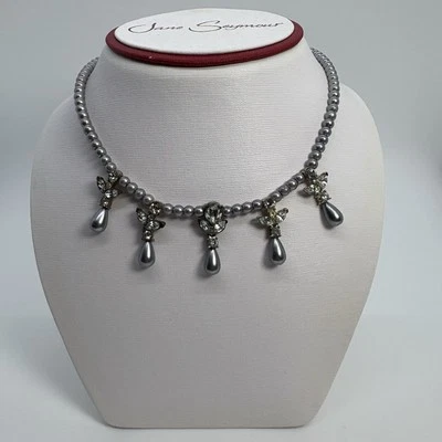 Collar llamativo vintage chapado en oro con cuentas grises piedras de cristal, nuevo Foto 1 de 4