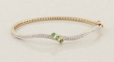 Brazalete Brazalete Oro 18k Sobre Plata Esmeralda Natural 7" pulgadas Foto 1 de 4