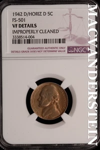 1942-D/ Horizontal 'D' Jefferson Nickel - NGC VF Details FS-501 - Scarce  #SLJ94 - Picture 1 of 2