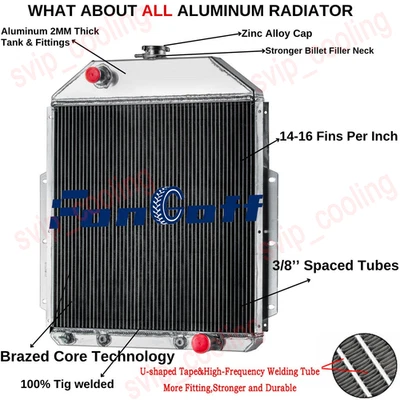 3 Row Aluminum Radiator For Ford F1 F2 F3 Pickup Chevy V8 Config 1942-1952 1950 Foto 1 de 4