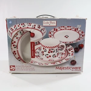 New Leslie Beck Cherries Jubilee Dinnerware Set 20 Pcs Majesticware Oneida Red - Picture 1 of 5