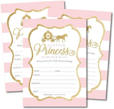 25 invitaciones de baby shower Little Princess, invitación rosa y dorado para niña Foto 1 de 4