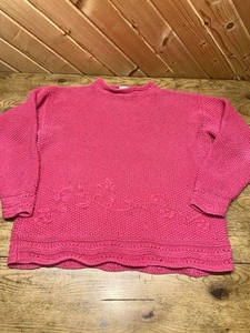 Vintage 90’s Y2K Preferred Classix Pink Floral Cable Knit 3D Boxy Sweater | Womens M - Bild 1 von 7