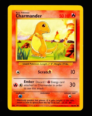 1999 Pokemon CHARMANDER Base Set INK ERROR Unlimited Edition Misprint 46/102 NM - Image 1 of 3