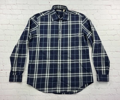 Burberry Brit Para Hombres Azul Marino Blanco Nova Check Manga Larga Abotonada Grande Foto 1 de 4