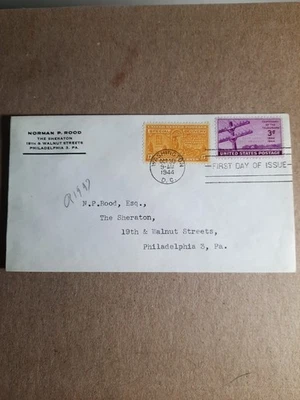 1st Day Issue Vintage 3 & 17 Cent Stamp Envelope Cover Washington DC 1944 - Image 1 of 3