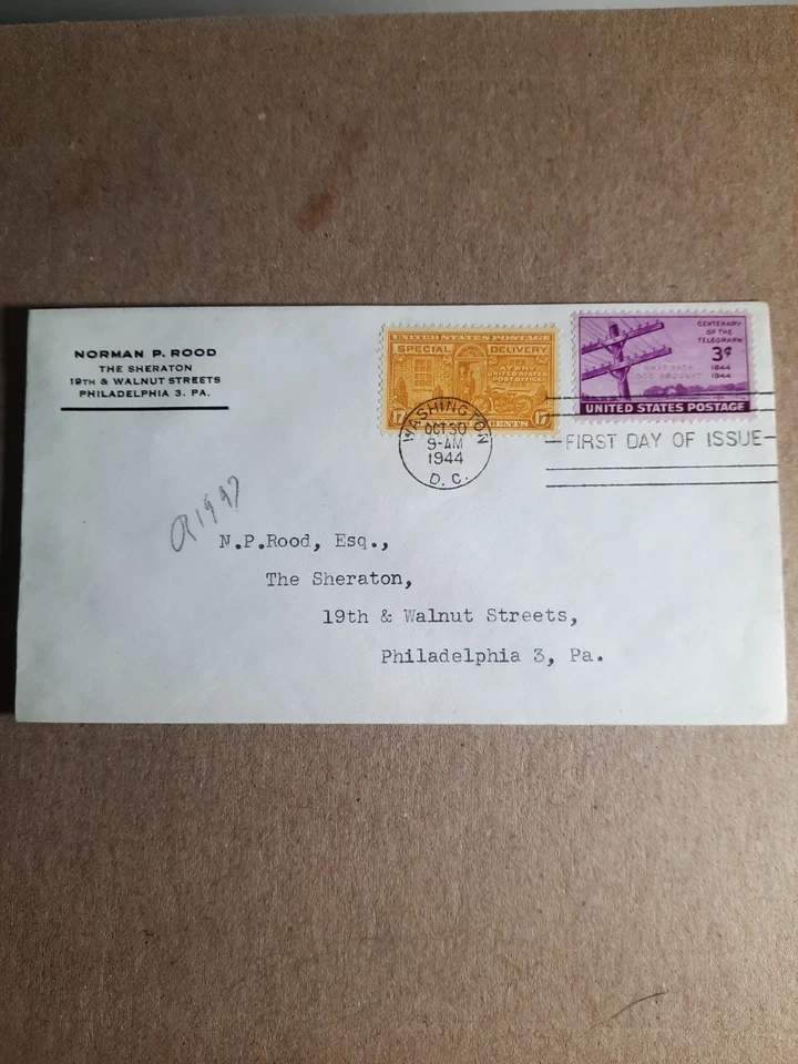 1st Day Issue Vintage 3 & 17 Cent Stamp Envelope Cover Washington DC 1944 - Image 1 of 3