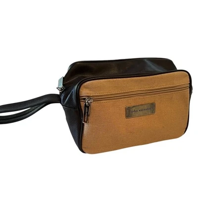 John Varvatos Hombres Bolsa de Aseo de Viaje Lona Tostada Negro Borde Dopp Kit Foto 1 de 4