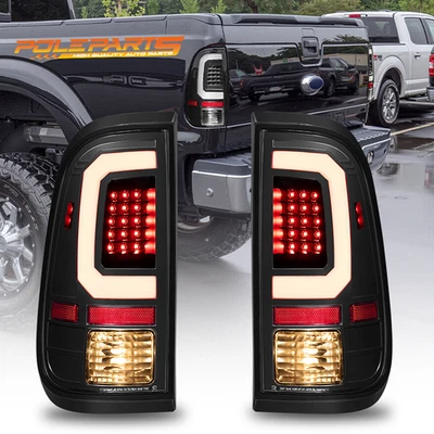 For 2008-16 Ford F250 F350 F450 F550 Super Duty Tail Lights Lamps Black w/ Bulbs - Image 1 of 4