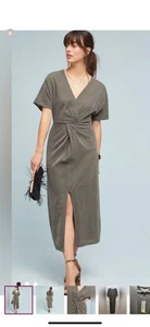 Anthropologie Ranna Gill Twisted Shine Dress Metallic Grey Large Petite - Picture 1 of 9