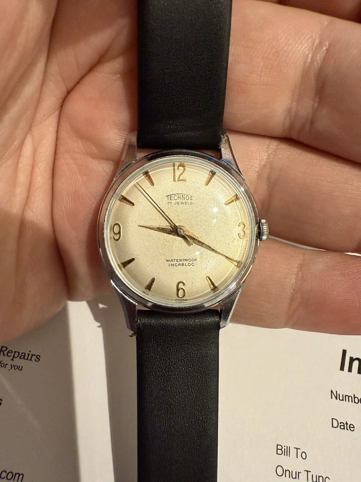 Vintage TECHNOS Wrist Watch Incabloc 17 Jewels Mechanical Swiss Made Watch RARE - Image 1 of 4