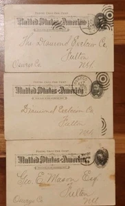 3 US EARLY US UX-10 POSTAL CARDS 1893 Oswego to NY Diamond Excelsior Co. G.Mason - Picture 1 of 5
