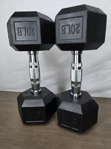 Set Of 2 20lb Coated Rubber Hex Dumbbell Pair Weights Lifting Exercise Equipment - Picture 1 of 6