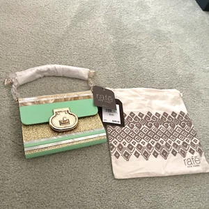 RAFE NY HANDBAG ELEGANT Purse MINT GREEN & GOLD Vtg NEW) 2012 NWT Neiman Marcus - Picture 1 of 20