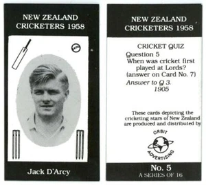 Jack D'Arcy #5 New Zealand Cricketers Of 1958 Orbit Card - Picture 1 of 1