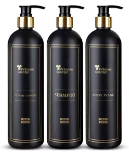 Plastic Pump Bottles for Shower Dispenser 3 Set Black 500mL Dispenser Bottle U3B - Picture 1 of 7