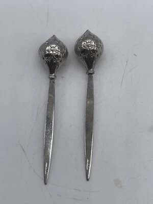 2 Vintage Repousse Sterling Silver Rhodium Finish Hors Doeuvres Picks #1 - Image 1 of 4