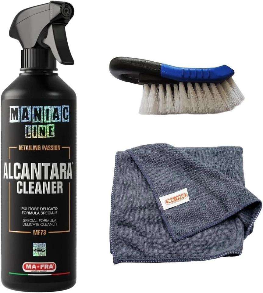 KIT MAFRA MANIAC LINE ALCANTARA CLEANER+SPAZZOLA+PANNO HEAVY WORK TOGLI CALCARE