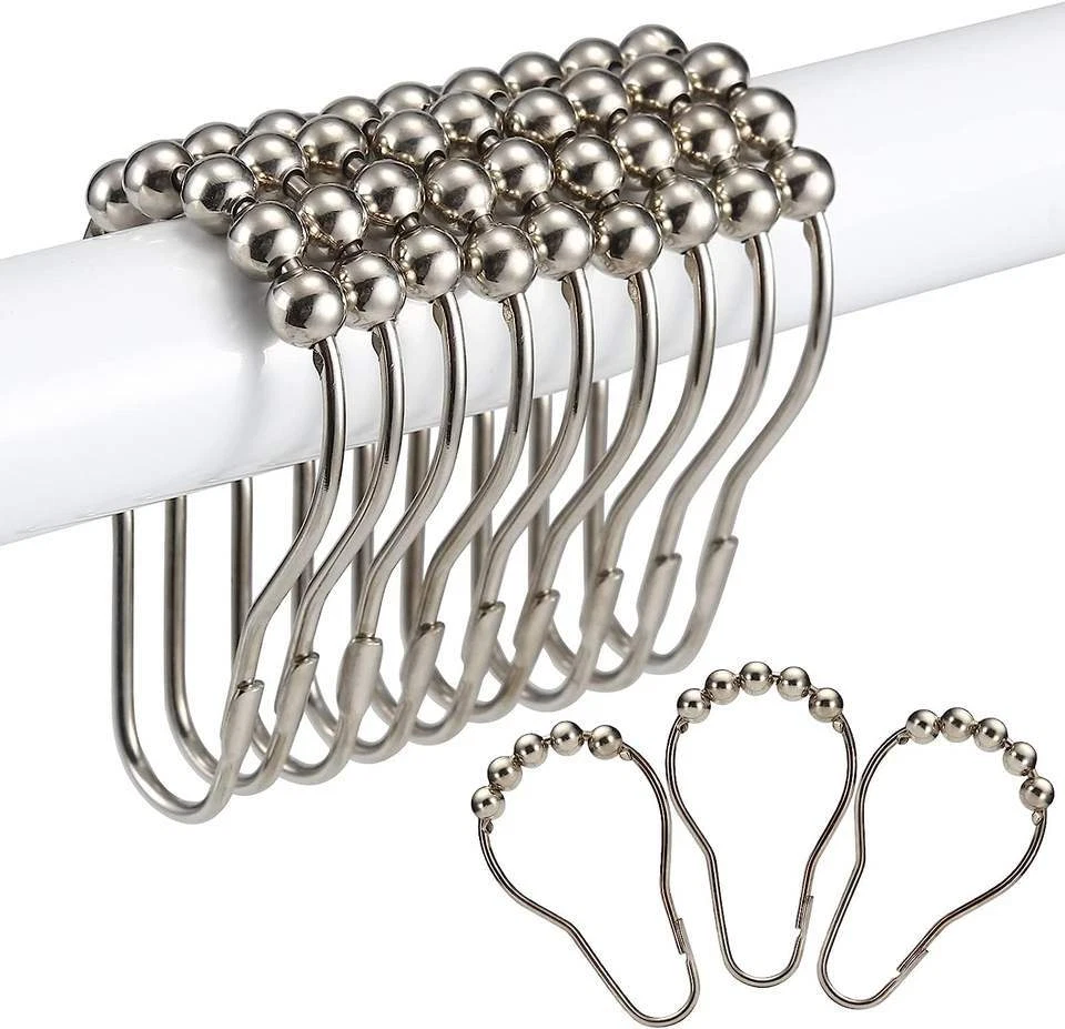 12-60pcs Rust Resistant Stainless Steel Rolling Shower Curtain Hooks/Rings/Hange - Image 1 of 4