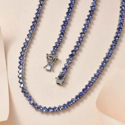 Collar de tenis para mujer de tanzanita de corte ovalado de 19 quilates para regalo de plata 925 Foto 1 de 4
