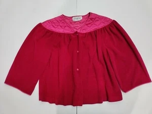 Vtg Vanity Fair Women's Small Pink Velour Bed Jacket Quilted Satin Yoke Buttons - Picture 1 of 8