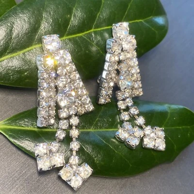 Brincos vintage art déco com clipe borla de cristal joias usadas Crysta - Imagem 1 de 4