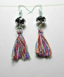 Dangle earrings - Colourful Tassels, Glass Beads, 65mm long (SH3B2) - Picture 1 of 3