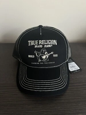 NEW TRUE RELIGION MEN'S BUDDHA LOGO ADJUSTABLE TRUCKER'S BLACK HAT CAP $59 - Image 1 of 4