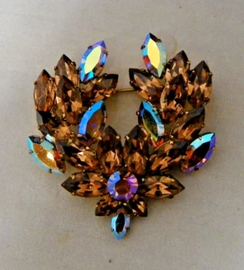 Broche Miriam Haskell Cristal Facetado Aurora Boreal Ámbar Austria - Imagen 1 de 12
