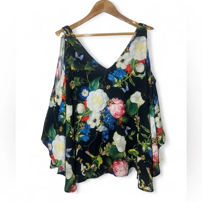 Blusa Joseph Ribkoff Floral Hombro Frío Forrada Fluida Negra Mujer 10 Romántica Foto 1 de 4