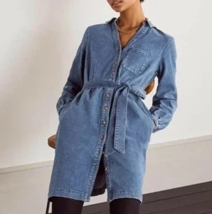 Boden Mid Blue Olympia Button Up Shirt Denim Dress - BNWT - Size 12 P - Picture 1 of 4