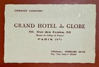 Carte de Visite GRAND HÔTEL du GLOBE , 50 Rue des Ecoles à Paris