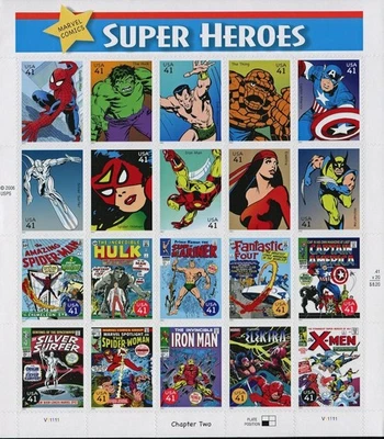 2007 Marvel Comics Super Heroes Sheet of Twenty 41 Cent Stamps Scott #4159  - Image 1 of 3