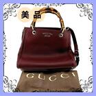 Gucci 336032 Leather Bamboo 2Way Hand Bag Purple women's bag