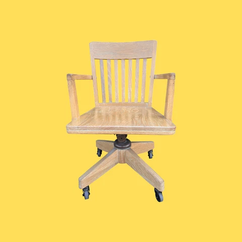 Vintage Solid Oak Wood Banker Lawyer Swivel/Rock Office Chair Cover