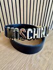 MOSCHINO ICONIC Y2K SPELL OUT BLACK GOLD BELT LEATHER WOMENS DESIGNER MEDIUM 12