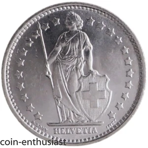 1966 SWITZERLAND 1 FRANC .835 SILVER HELVETIA STANDING NEW UNCIRCULATED COIN - Picture 1 of 2