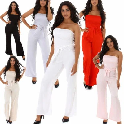 Damen Satin Overall Bandeau Sommer Stretch trägerlos leicht transparent S M L - Bild 1 von 4