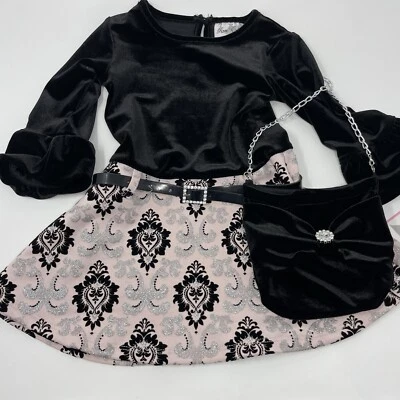 Rare Editions Girls 2T Dress Belt & Bag Black Velvet Puff Sleeve - Image 1 of 4
