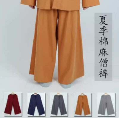 Verano Budista Shaolin Monje Kung Fu Algodón Lino Pierna Ancha Pantalones Monje Pantalones Foto 1 de 4