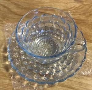 Juego de 6 tazas y platillos con patrón de burbujas azules Anchor Hocking - Imagen 1 de 3