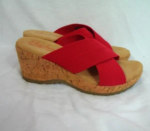 Skechers Women's Cork Wedge Memory Foam Sandals Red Size 8 Heel 3" - Picture 1 of 11