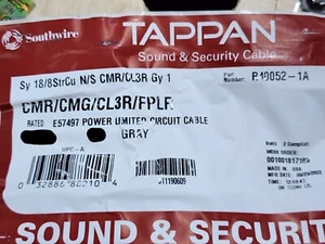 Cable de alarma/comunicación trenzado Southwire/Tappan R40052 18/8C gris CMR/50 pies - Imagen 1 de 9