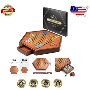 Large 17" Chinese Checkers Board with Storage Drawer - Perfect for Family Fun - Picture 1 of 10