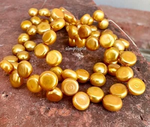 Golden Freshwater Pearl Lentil Beads Full Strand Top-Drilled #EBAYTUP73 - Picture 1 of 5