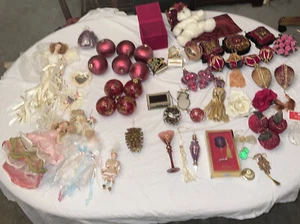 Christmas Tree Ornaments Lot Red Theme Elegant Cloth Crystal Mixed - Picture 1 of 12