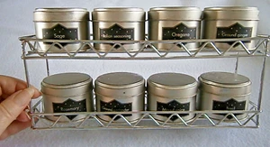 2 Tier Spice / Herb Rack with 8 Metal Tins, Freestanding or Wall Mountable - Picture 1 of 10